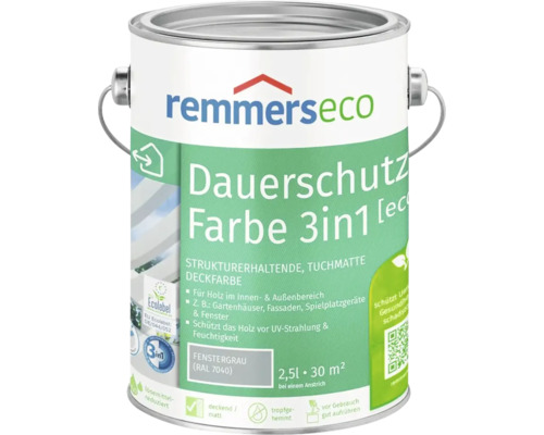 Peinture de protection durable Remmers eco 3 en 1 pour bois intérieur et extérieur gris fenêtre 2,5 litres