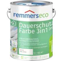 Remmers Eco Dauerschutz Farbe 3 in 1, 5 Liter, deckende Holzfarbe für innen und außen, weiß RAL 9016, matt