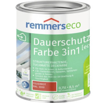 Eine Dose Remmers Eco Dauerschutz Farbe 3 in 1 feuerrot RAL 3000 für Holzschutz im Innen- und Außenbereich mit 0,75 Liter Inhalt.