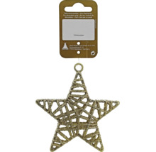 Pendentif de Noël en forme d'étoile avec une surface scintillante sur une carte de vente pour la décoration.