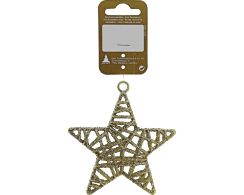 Pendentif de Noël en forme d'étoile avec une surface scintillante sur une carte de vente pour la décoration.