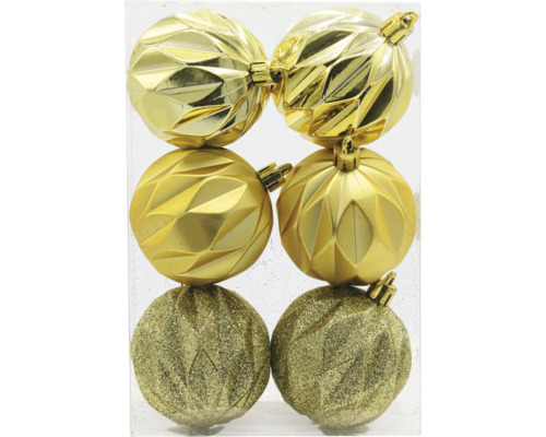 Ensemble de six boules de Noël texturées de forme ronde pour la décoration.