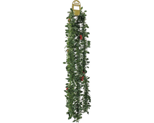 Weihnachtsgirlande mit Stechpalmenblättern und roten Beeren, Länge 2,70 Meter