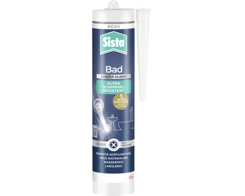Cartouche de silicone sanitaire Sista Bad avec buse longue pour étanchéité résistante à l eau et aux moisissures.