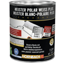 Meister Polar Weiss Plus Wandfarbe, hochdeckende Innenfarbe in 1 Liter Dose, Deckkraft Klasse 1, scheuerbeständig, Blauer Engel zertifiziert.