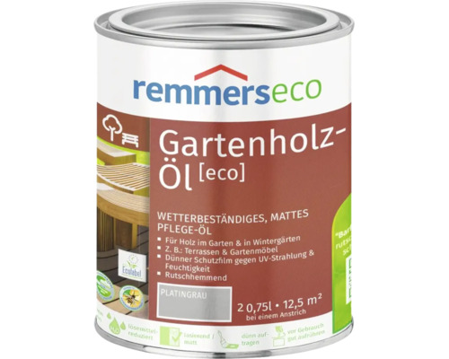 Pot de huile pour bois de jardin Remmers Eco gris platine 0,75 litre pour l'entretien résistant aux intempéries du bois extérieur.
