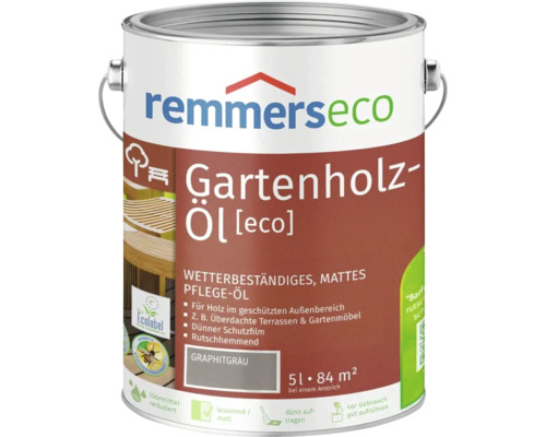 Huile pour bois de jardin Remmers eco en gris graphite, bidon de 5 litres pour l entretien du bois en extérieur.