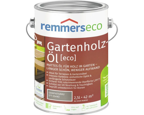 Bidon d'huile pour bois de jardin Remmers Eco en gris graphite, 2,5 litres pour 42 mètres carrés, huile antidérapante pour terrasses et meubles.