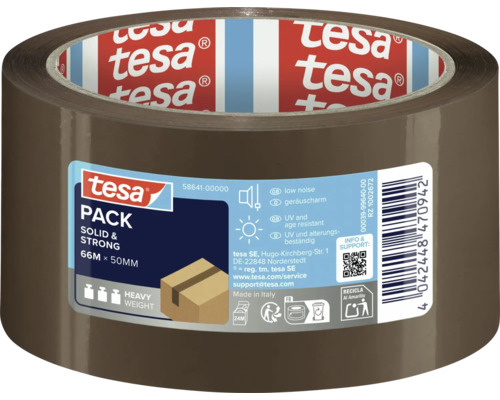 Tesa Pack Solid and Strong Klebeband Rolle 66 Meter lang 50 Millimeter breit für schwere Pakete geräuscharm und alterungsbeständig