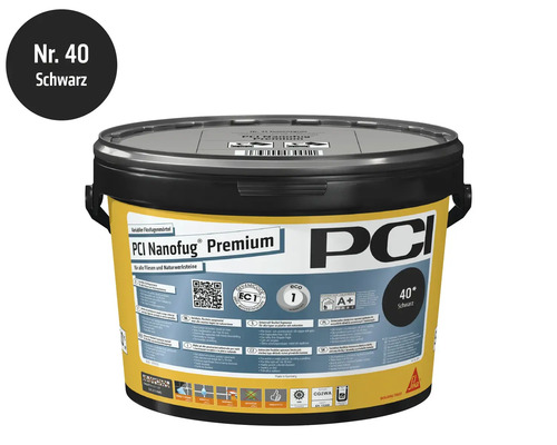 Seau de mortier de jointoiement flexible PCI Nanofug Premium numéro 40 noir pour carreaux et pierre naturelle