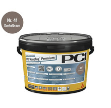 Mortier de jointoiement flexible PCI Nanofug Premium en brun foncé, 41, en seau pour carrelage et pierre naturelle.