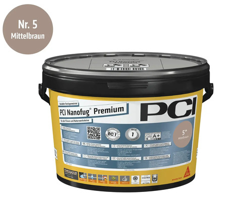 Seau de mortier de jointoiement flexible PCI Nanofug Premium brun moyen pour carrelage et pierre naturelle