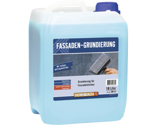 Primaire pour façade HORNBACH, bidon de 10 litres pour environ 60 mètres carrés de surface de façade.