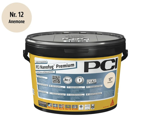 Mortier de jointoiement flexible PCI Nanofug Premium couleur Anemone numéro 12 en seau pour carrelage et pierre naturelle