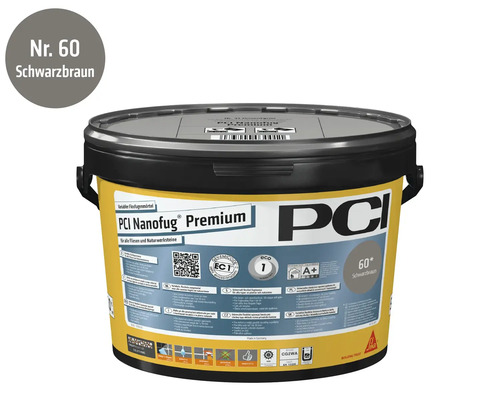 PCI Nanofug Premium Flexfugenmörtel Nummer 60 schwarzbraun im Eimer für Fliesen und Natursteine.