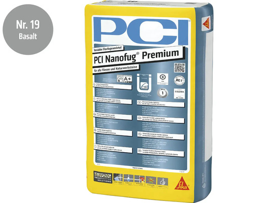 Mortier de jointoiement flexible PCI Nanofug Premium en basalte, sac de 15 kilogrammes pour carrelages et pierres naturelles
