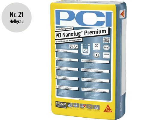 Mortier de jointoiement flexible PCI Nanofug Premium en gris clair pour tous carrelages et pierres naturelles sac de 15 kilogrammes