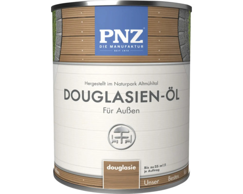 Huile pour bois de douglas PNZ pour usage extérieur, en bidon pratique pour l'entretien des terrasses et meubles de jardin.