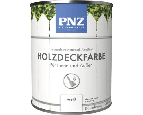 Peinture couvrante pour bois PNZ blanc pour intérieur et extérieur, bidon de 1 litre pour traitement décoratif du bois.