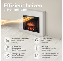 Elektrischer Wandkamin mit realistischer Flammenoptik und Heizfunktion für Räume bis zu 30 Quadratmeter mit verschiedenen Komfortfunktionen.