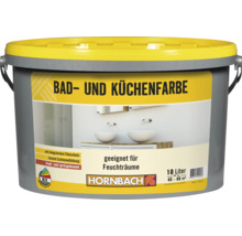 Peinture pour cuisine et salle de bain HORNBACH en seau de 10 litres, adaptée aux pièces humides, avec protection anti-moisissures.