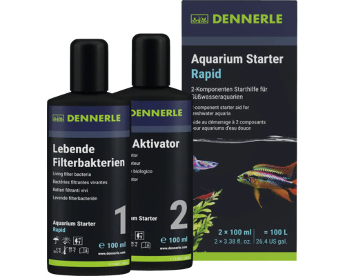Dennerle Aquarium Starter Rapid aide au démarrage à 2 composants pour aquariums d eau douce avec bactéries filtrantes vivantes 2 fois 100 millilitres
