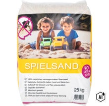 Sac de 25 kilogrammes de sable de jeu en sable de quartz naturel pour bacs à sable, grain arrondi, protège contre la pollution par les animaux. (Image AI modified or generated)