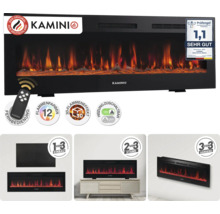 Cheminée électrique murale Kaminio avec effet flamme 3D, 12 couleurs de flammes, chauffage commutable, télécommande et trois modes de montage.