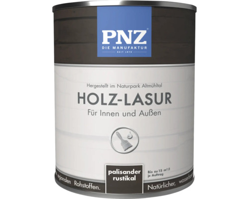 Un bidon de lasure pour bois PNZ pour intérieur et extérieur, ton palissandre rustique, pour jusqu'à 15 mètres carrés par litre