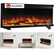 Cheminée électrique avec effet de flamme, télécommande incluse, trois options de montage encastrable, sur pied ou mural, marque Kamini.