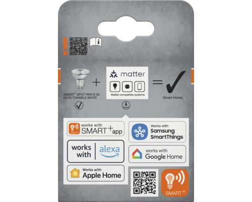 Tableau d information pour ampoule LED intelligente avec support Matter et apercu de la compatibilite avec divers systemes domotiques.