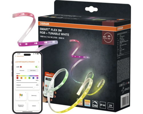 Osram Smart Plus LED Strip Flex 5 Meter RGB und Tunable White mit App Steuerung in der Verpackung