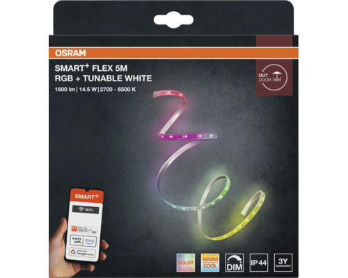 Ruban LED Osram Smart Plus Flex 5 mètres RGB et blanc réglable pour extérieur avec contrôle par application et assistant vocal