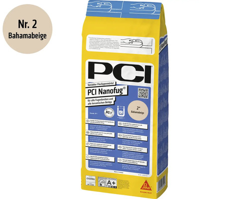Mortier joint variable PCI Nanofug, couleur beige bahama, sac de 4 kilogrammes.