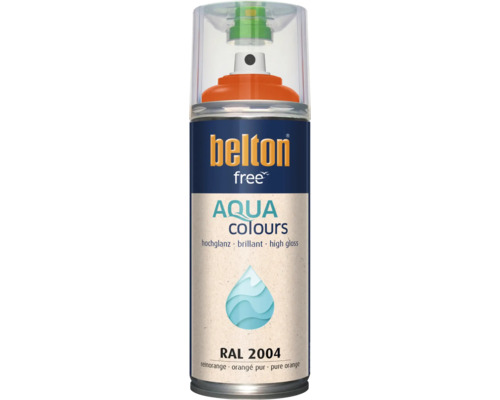 Peinture en aérosol Belton free Aqua Colours orange pur RAL 2004, brillant, peinture à base d eau pour intérieur et extérieur.