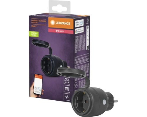 LEDVANCE Smart Plus kompakter Außenstecker für Zigbee mit Energiemesser in der Verpackung
