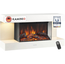 Cheminée électrique avec effet de flamme réaliste, télécommande incluse et sceau de qualité certifiant une excellente performance.