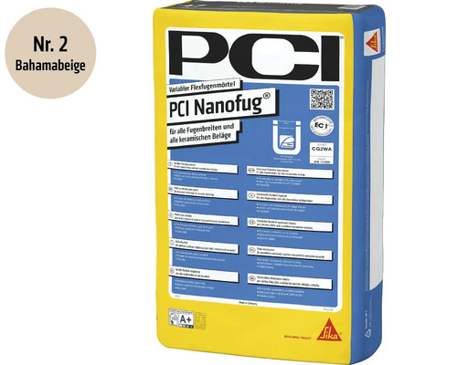 Mortier de jointoiement flexible PCI Nanofug en bahamabeige, pour toutes largeurs de joint et revêtements céramiques.