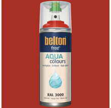 Spray de peinture Belton Free Aqua Colours en rouge feu RAL 3000, brillant, adapté à divers supports.