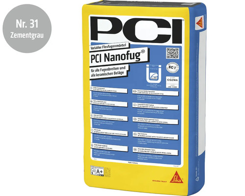 Mortier de jointoiement flexible PCI Nanofug, couleur gris ciment, sac de 15 kilogrammes pour tous les revêtements céramiques.