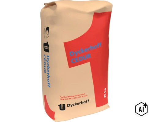 Dyckerhoff CEDUR Portlandkompositzement CEM II/C-M 42,5 N, 25 Kilogramm Sack. (Image AI modified or generated)