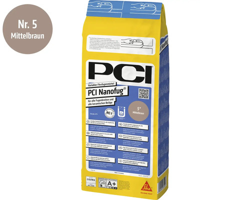 Mortier de jointoiement flexible variable PCI Nanofug numéro 5 marron moyen 4 kilogrammes pour carrelages en intérieur et extérieur