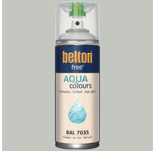 Vernis en spray Belton Free Aqua Colours gris clair RAL 7035 avec effet brillant pour diverses surfaces.
