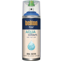 Vernis en aérosol Belton Free Aqua Colours mat en bleu gentiane RAL 5010 pour peintures décoratives