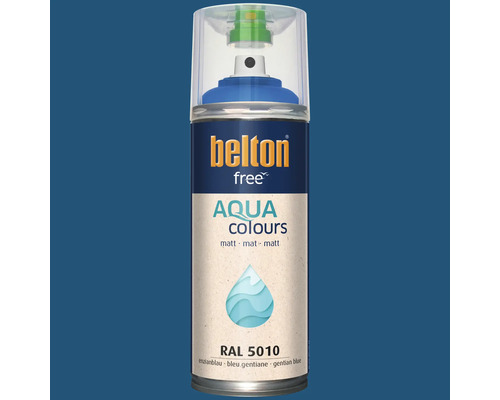 Bombe de peinture Belton free Aqua colours bleu gentiane RAL 5010 mat