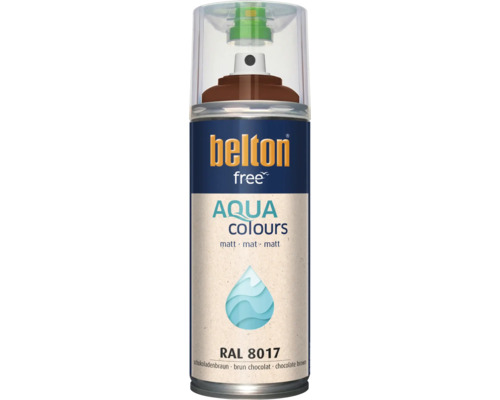 Peinture en aérosol Belton Free Aqua Colours brun chocolat RAL 8017 avec finition mate