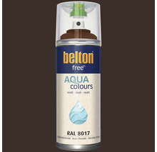Peinture en aérosol Belton Free Aqua Colours brun chocolat RAL 8017 mat pour le vernissage de diverses surfaces.
