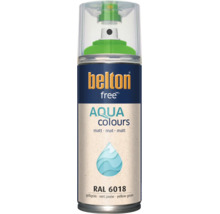 Vernis en aérosol Belton free Aqua Colours jaune vert RAL 6018 mat
