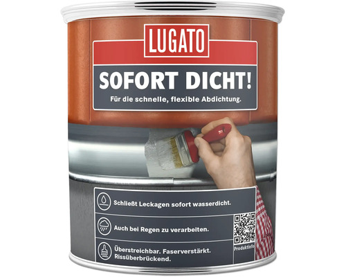 Boîte de produit d'étanchéité Lugato Sofort Dicht pour colmater les fuites et les fissures au pinceau.