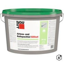 Enduit airless et au rouleau Baumit Silikat en seau de 20 kilogrammes pour applications interieures sur murs et plafonds (Image AI modified or generated)